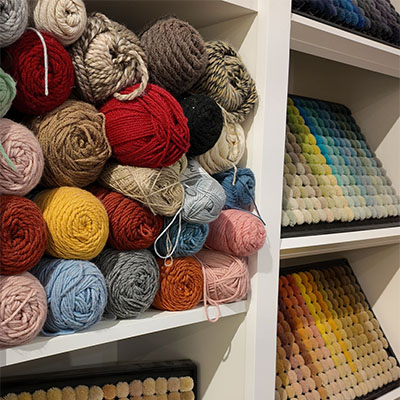 colored yarn used for making rugs