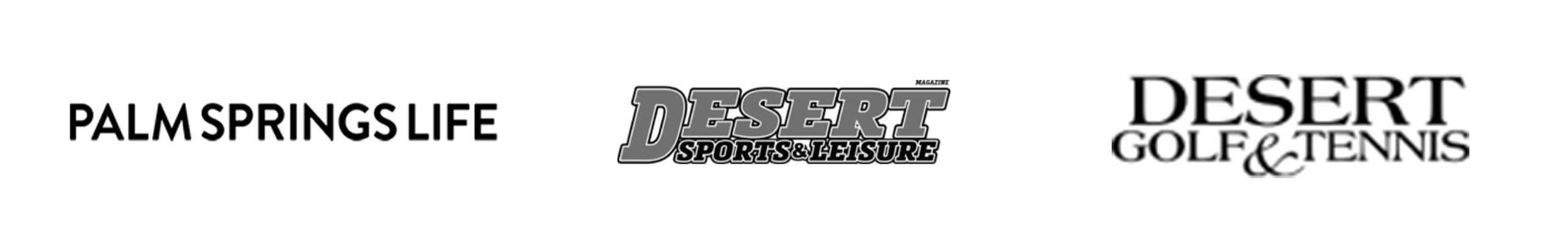 palm springs life, desert sports and leisure and desert golf and tennis magazine logos